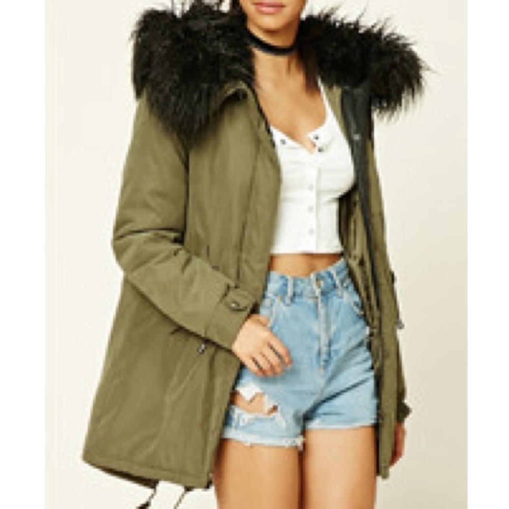 Forever 21 Faux Fur Hooded Parka